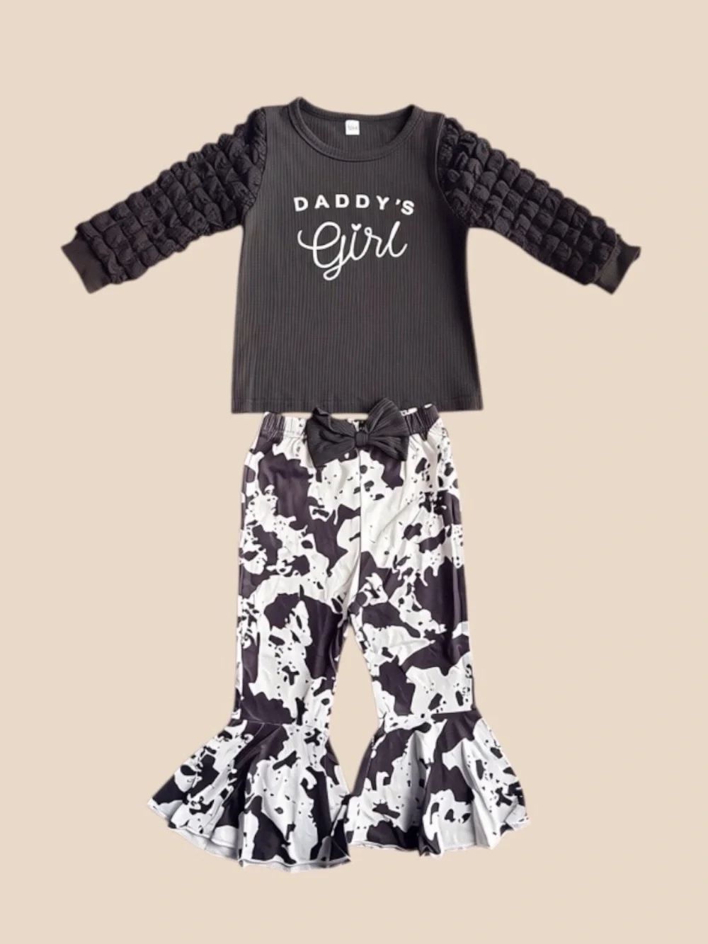 Little Girls ‘Daddy's Girl’Black/White Cow Flare Bubble Sleeves Size-2-3 Yrs NEW